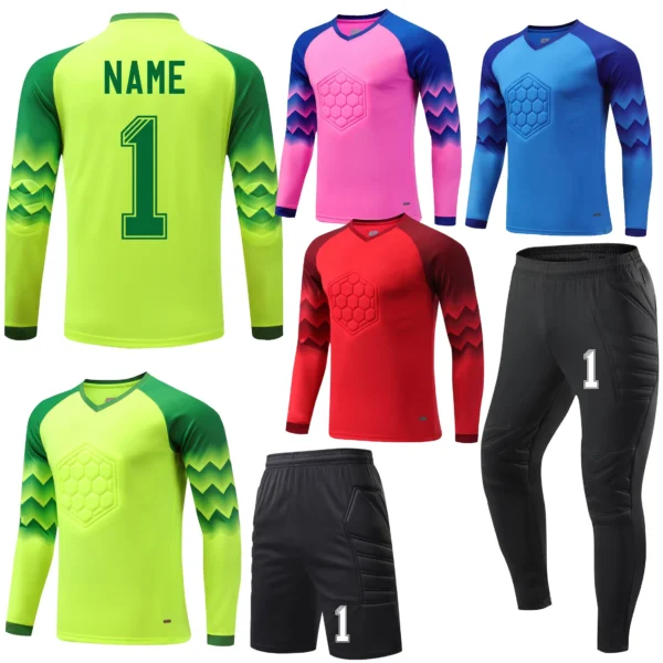 2025 Men Kid Football Goalkeeper Uniform Protective Sponge Long Sleeve Soccer Training Top Soccer Jersey Pants Custom