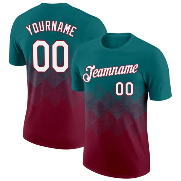 Fashion Square Graphic Gradient Football T Shirts Custom Name Team Name Number Crew Neck Jersey Loose Breathable Sports Tees