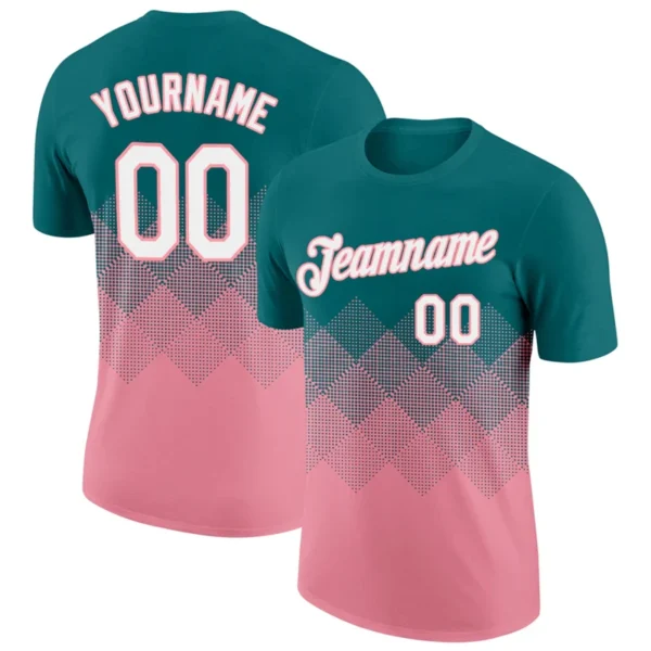 Fashion Square Graphic Gradient Football T Shirts Custom Name Team Name Number Crew Neck Jersey Loose Breathable Sports Tees