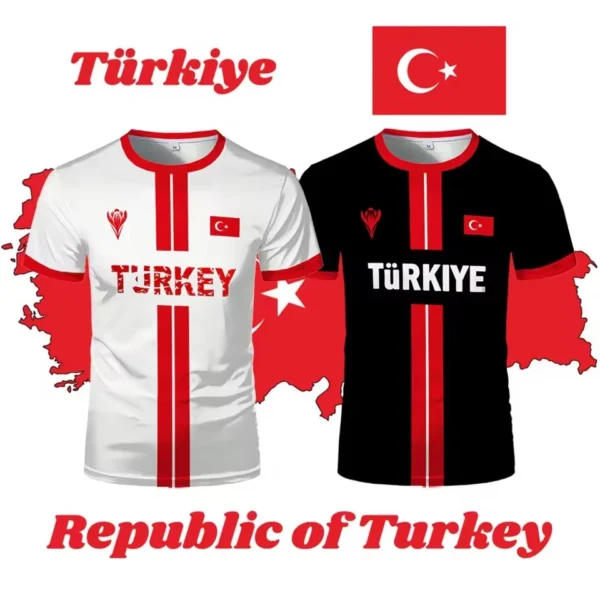 Football Jersey Breathable Quick-drying Sports Short-sleeved T-shirt Turkish Flag 3D Printed Fashion Loose Men's T Shirts