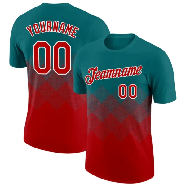 Fashion Square Graphic Gradient Football T Shirts Custom Name Team Name Number Crew Neck Jersey Loose Breathable Sports Tees