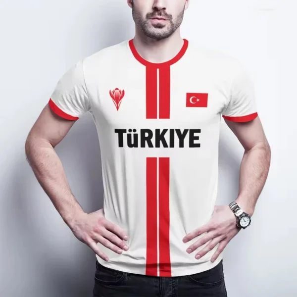 Football Jersey Breathable Quick-drying Sports Short-sleeved T-shirt Turkish Flag 3D Printed Fashion Loose Men's T Shirts