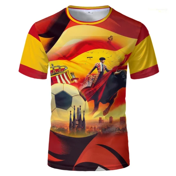 Spanish Bullfight T-shirt For Men 3D Print Flag Outdoor Sport Football Jersey 2025 Summer Trend New Breathable Fitness Tee Top