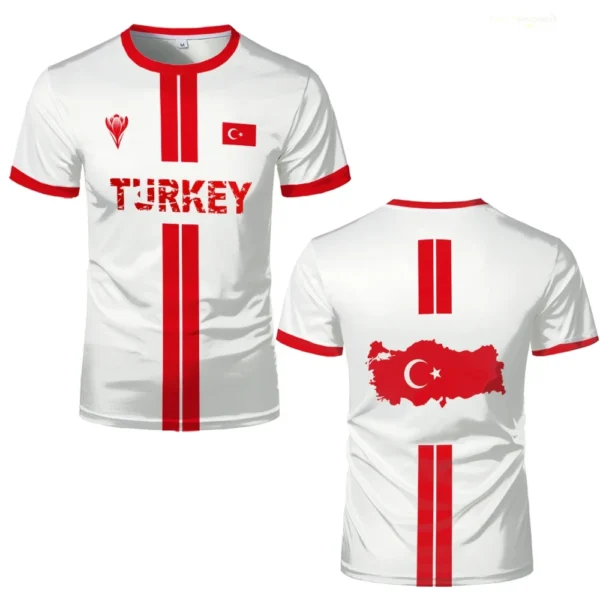 Football Jersey Breathable Quick-drying Sports Short-sleeved T-shirt Turkish Flag 3D Printed Fashion Loose Men's T Shirts