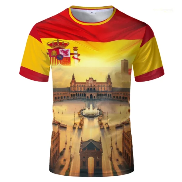Spanish Bullfight T-shirt For Men 3D Print Flag Outdoor Sport Football Jersey 2025 Summer Trend New Breathable Fitness Tee Top