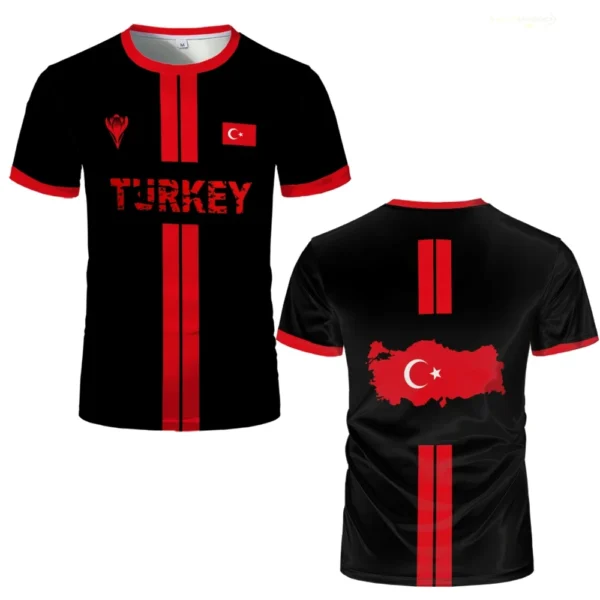 Football Jersey Breathable Quick-drying Sports Short-sleeved T-shirt Turkish Flag 3D Printed Fashion Loose Men's T Shirts