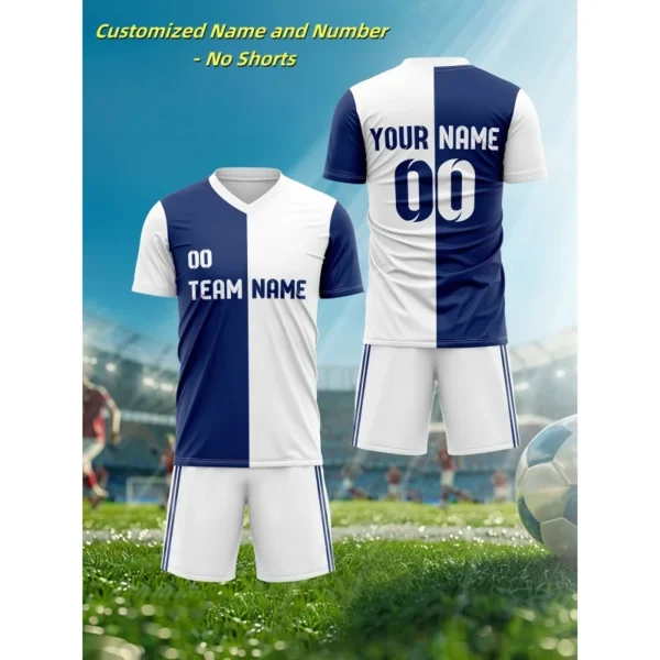3D Print Football Jerseys Customized T-Shirt For Men Color Block Pattern T Shirts Casual Uniform Sports V-Neck Tees Top