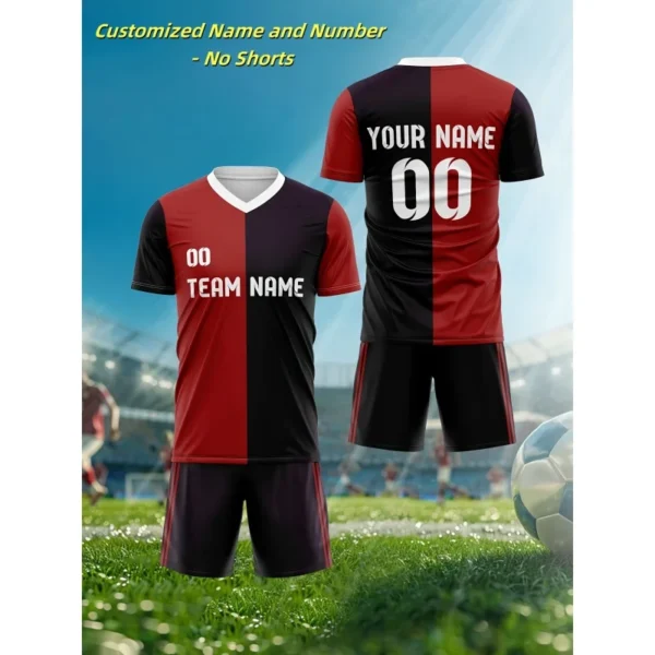 3D Print Football Jerseys Customized T-Shirt For Men Color Block Pattern T Shirts Casual Uniform Sports V-Neck Tees Top