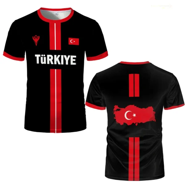 Football Jersey Breathable Quick-drying Sports Short-sleeved T-shirt Turkish Flag 3D Printed Fashion Loose Men's T Shirts