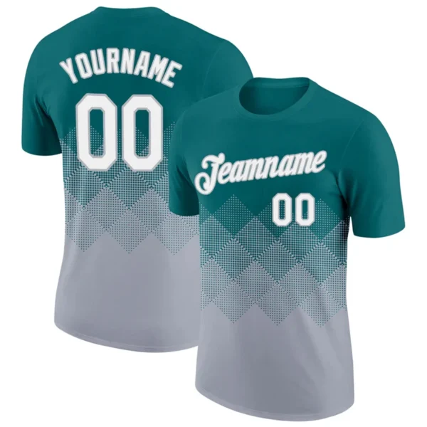 Fashion Square Graphic Gradient Football T Shirts Custom Name Team Name Number Crew Neck Jersey Loose Breathable Sports Tees