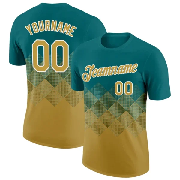 Fashion Square Graphic Gradient Football T Shirts Custom Name Team Name Number Crew Neck Jersey Loose Breathable Sports Tees