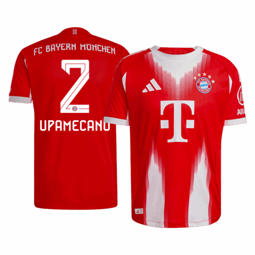 608071_1 UPAMECANO #2 オーセンティック バイエルンミュンヘン ホーム サッカーユニフォーム 2025/26 Red