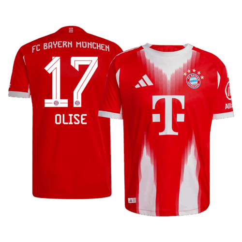608096_1 OLISE #17 オーセンティック バイエルンミュンヘン ホーム サッカーユニフォーム 2025/26 Red