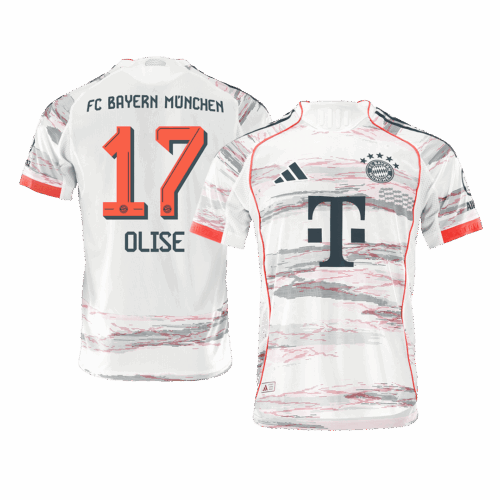 608121_1 OLISE #17 オーセンティック バイエルンミュンヘン アウェイ サッカーユニフォーム 2025/26 White