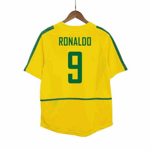 497028_1 Brazil RONALDO #9 ホーム サッカーユニフォーム Retro 2002/03