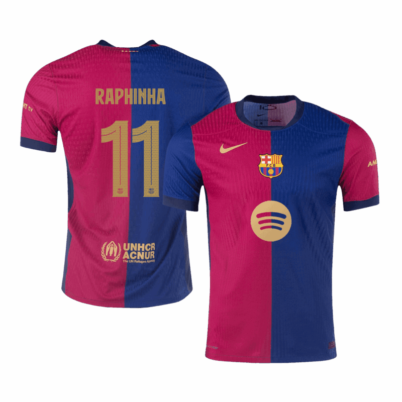 バルセロナ RAPHINHA #11 ホーム サッカーユニフォーム オーセンティック 2024/25 - UCL Edition(Spotify Logo Without Text)