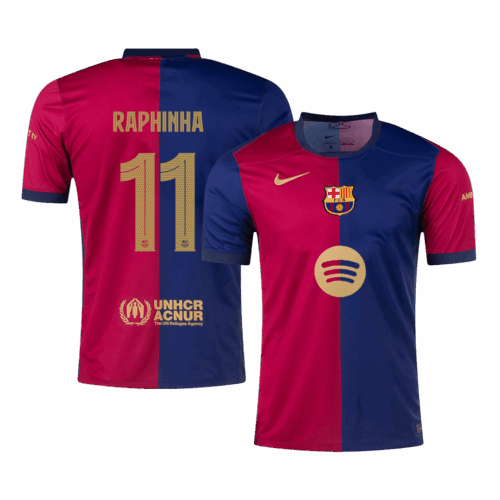バルセロナ RAPHINHA #11 ホーム サッカーユニフォーム 2024/25 - UCL Edition(Spotify Logo Without Text)