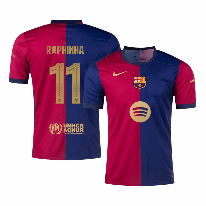 578710_1 バルセロナ RAPHINHA #11 ホーム サッカーユニフォーム 2024/25 - UCL Edition(Spotify Logo Without Text)
