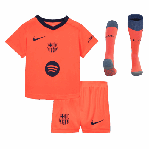 615827_1 Kid's Barcelona Third Away Soccer Jersey Kit(Jersey+Shorts+Socks) 25/26 Orange