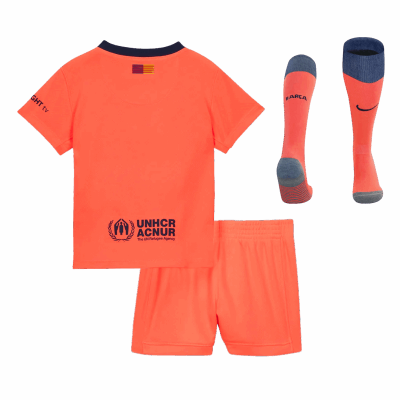 Kid's Barcelona Third Away Soccer Jersey Kit(Jersey+Shorts+Socks) 25/26 Orange