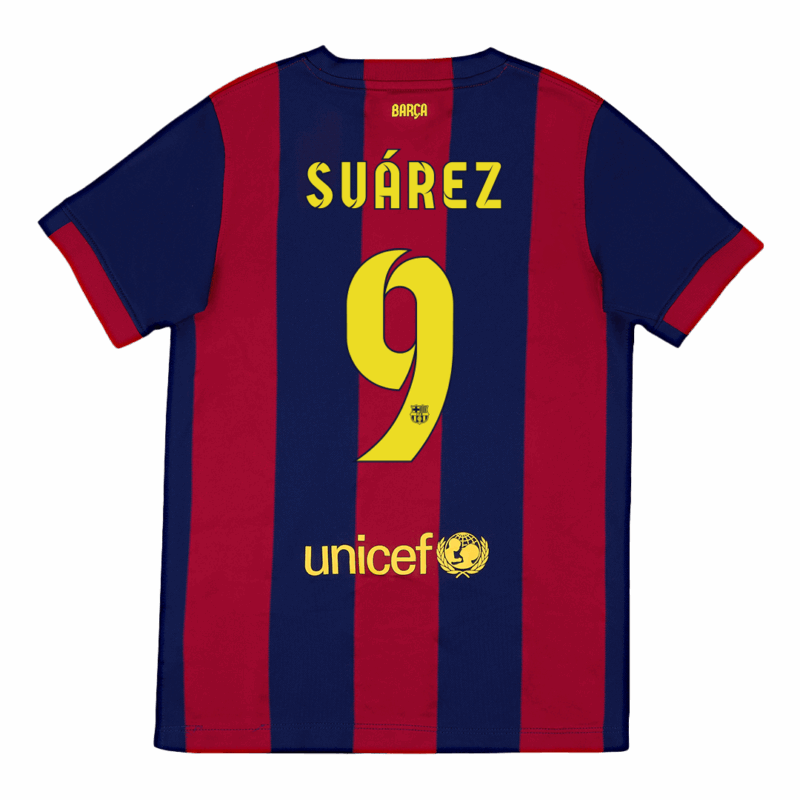 508749_1 バルセロナ SUÁREZ #9 ホーム サッカーユニフォーム Retro 2014/15