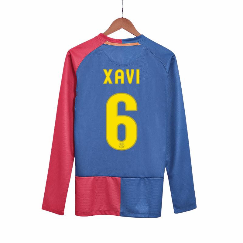 バルセロナ XAVI #6 ホーム サッカーユニフォーム Retro 2008/09 - 長袖 (UCL Final)
