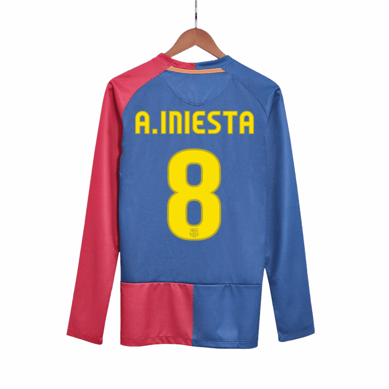 バルセロナ A.INIESTA #8 ホーム サッカーユニフォーム Retro 2008/09 - 長袖 (UCL Final)