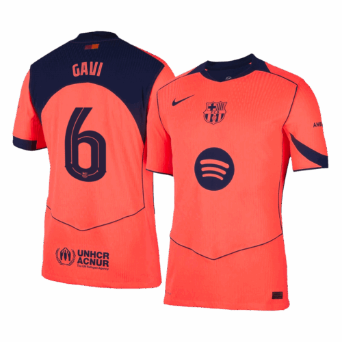 GAVI #6 オーセンティック バルセロナ サード  アウェイ サッカーユニフォーム 25/26 Orange- UCL