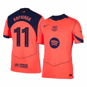 606356_1 RAPHINHA #11 オーセンティック バルセロナ サード アウェイ サッカーユニフォーム 25/26 Orange- UCL