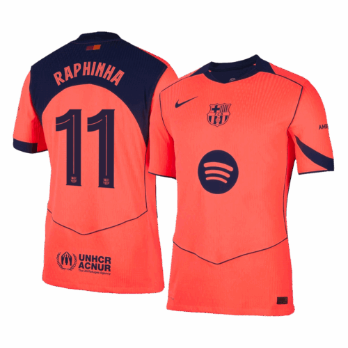 RAPHINHA #11 オーセンティック バルセロナ サード  アウェイ サッカーユニフォーム 25/26 Orange- UCL