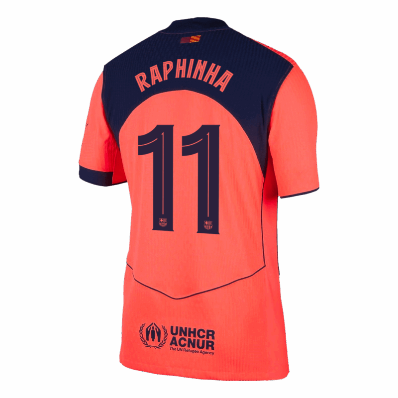 606356_3 RAPHINHA #11 オーセンティック バルセロナ サード アウェイ サッカーユニフォーム 25/26 Orange- UCL