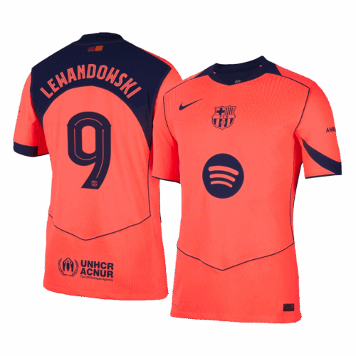 LEWANDOWSKI #9 オーセンティック バルセロナ サード  アウェイ サッカーユニフォーム 25/26 Orange- UCL