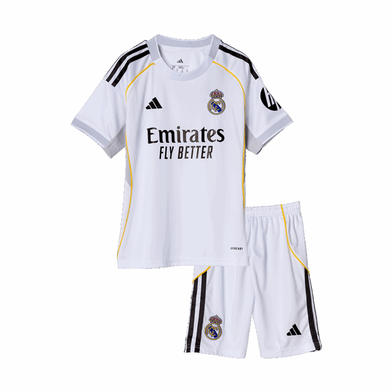 590368_3 レアルマドリード ホーム サッカーユニフォーム キット 2025/26 キッズ 上下セット