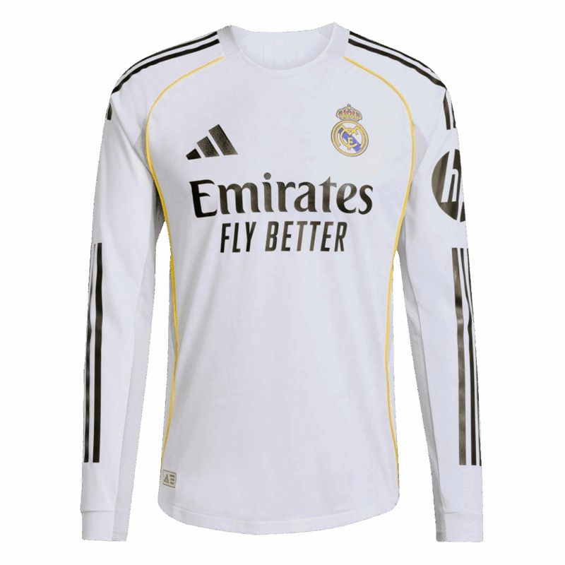 614109_4 Real Madrid Long Sleeve Home Soccer Jersey 2025/26