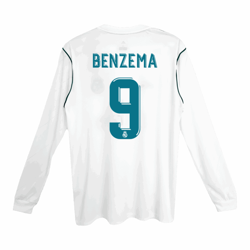 573085_1 レアルマドリード BENZEMA #9 ホーム サッカーユニフォーム Retro 2017/18 - 長袖