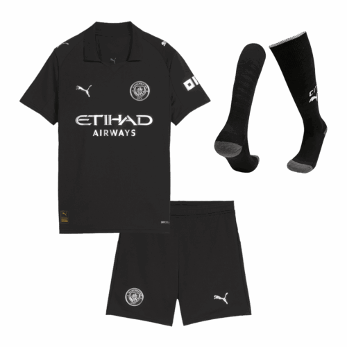 616071_1 Kid's Manchester City Away Soccer Jersey Kit(Jersey+Shorts+Socks) 2025/26 Black