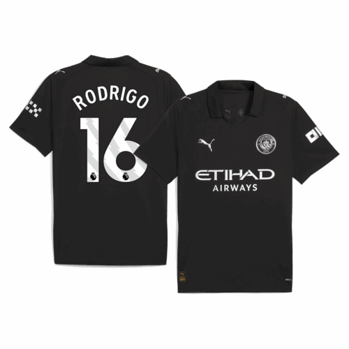 613999_1 RODRIGO #16 Manchester City Away Soccer Jersey 2025/26 Black