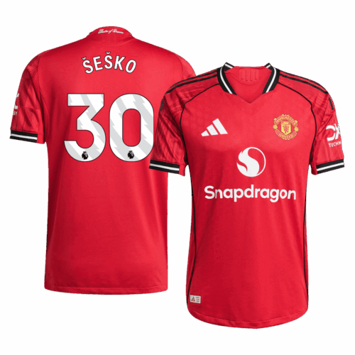 602281_1 ŠEŠKO #30 オーセンティック マンチェスターユナイテッド ホーム サッカーユニフォーム 2025/26 Red