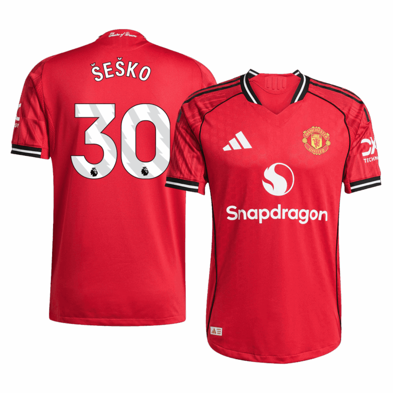 602281_1 ŠEŠKO #30 オーセンティック マンチェスターユナイテッド ホーム サッカーユニフォーム 2025/26 Red