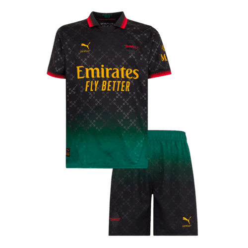 597252_1 キッズ ACミラン Fourth アウェイ サッカーユニフォーム キット上下セット 2024/25 Green&Black
