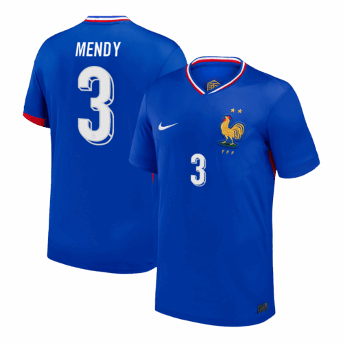 611911_1 MENDY #3 France Euro ホーム サッカーユニフォーム 2024 Blue