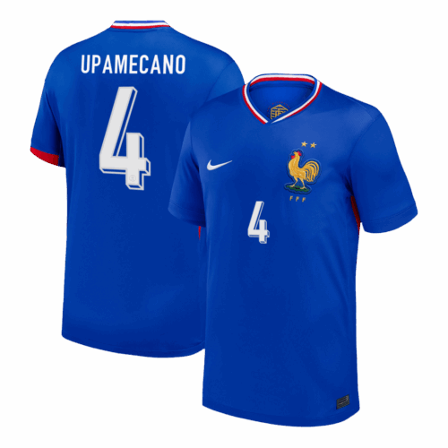 611933_1 UPAMECANO #4 France Euro ホーム サッカーユニフォーム 2024 Blue