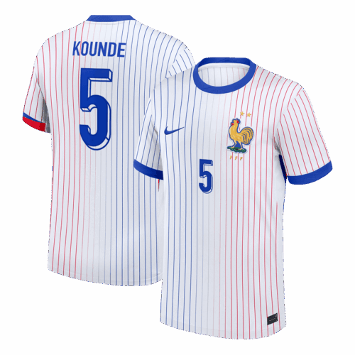 612451_1 KOUNDE #5 France Euro Away Soccer Jersey 2024 White