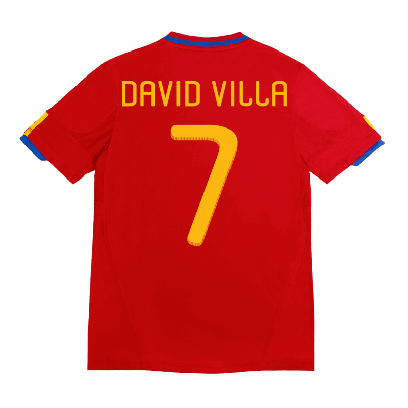 504965_1 Spain DAVID VILLA #7 ホーム サッカーユニフォーム Retro 2010